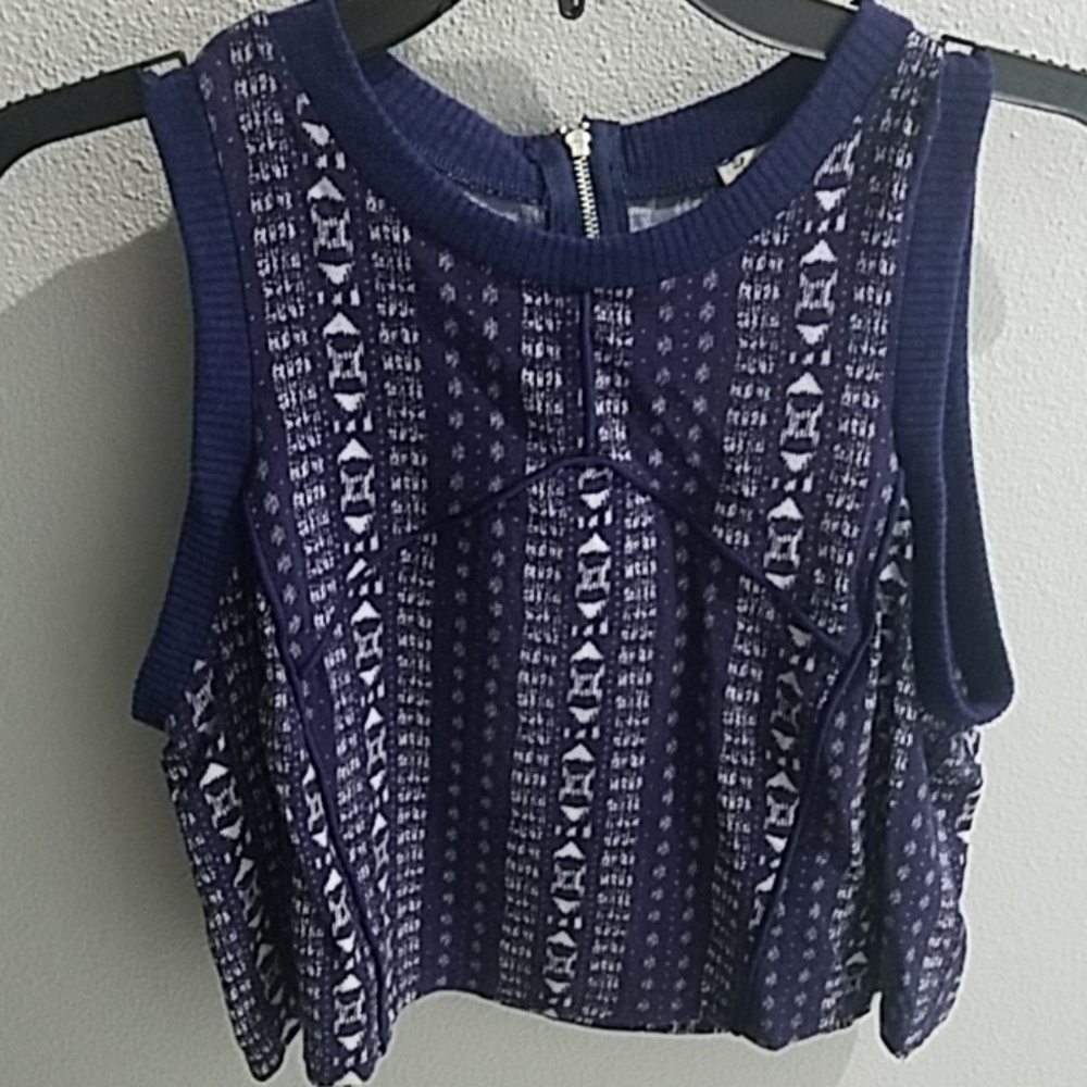 Navy Blue Patterened Crop Top